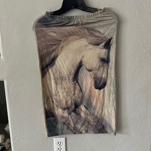 Women’s elastic band midi skirt with horse portrait